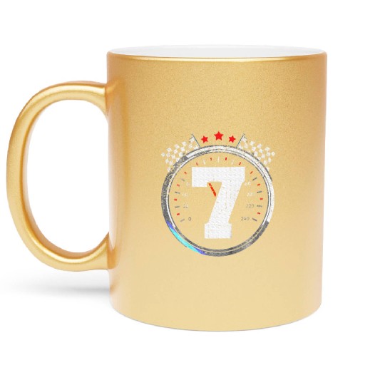 Kids 7th Birthday Boy 7 Seventh Race Car Birthday Metallic Mugs
