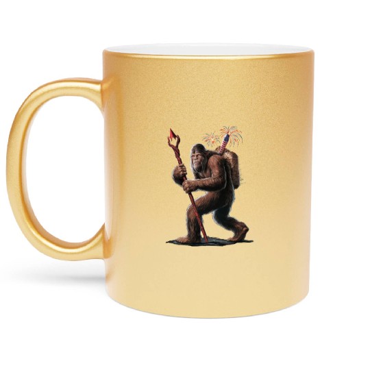 Bigfoot Fireworks 4th of July Usa Flag Sasquatch Metallic Mugs