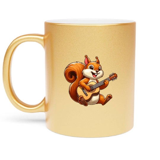 Cool Squirrel Guitarist Guitar Musician Band Metallic Mugs