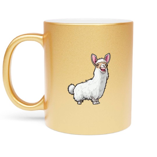 Smiling Llama With Bunny Ears Metallic Mugs