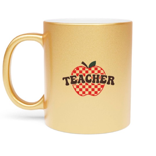 Teacher Apple Checkered Teacher Metallic Mugs