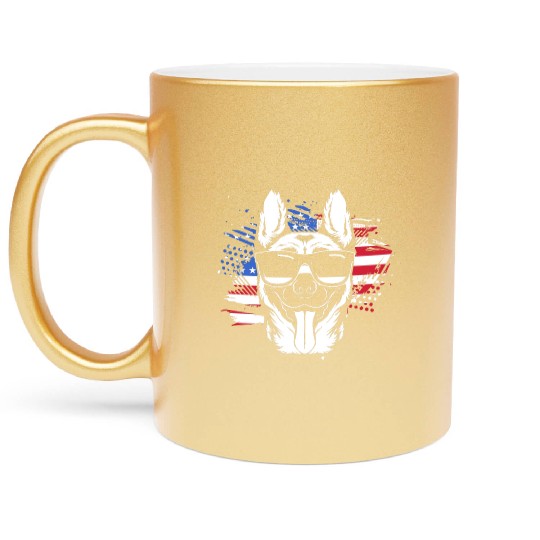 US Flag Belgian Malinois Wearing Sunglasses Metallic Mugs