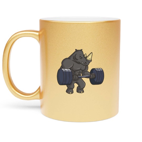 Rhinoceros Powerlifting Weightlifting Gym Rhino Lo Metallic Mugs