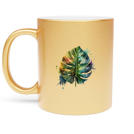 Watercolor Tropical Leaves Clipart, Tropical Leaf Metallic Mugs