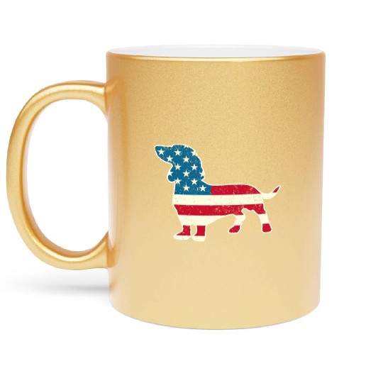 Dachshund Funny 4th of July US Flag Dog Lovers Metallic Mugs