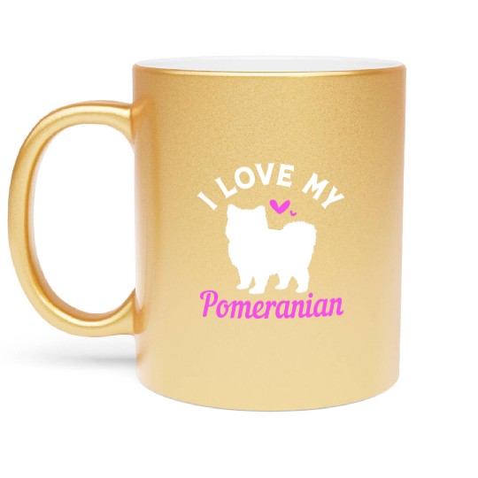 Dog Silhouette Pet Puppy I Love My Pomeranian Metallic Mugs
