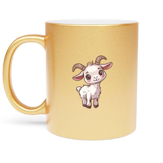 Adorable Smiling Goat Cartoon Metallic Mugs