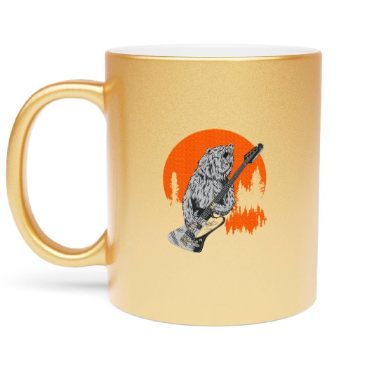 Bear The Playing Bass Guitar Metallic Mugs