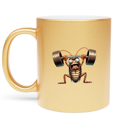 Cockroach weightlifter barbell training workout Metallic Mugs