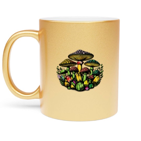 mushrooms and crystals Metallic Mugs