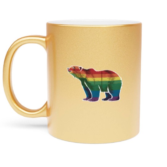 Retro Polar Bear Rainbow Lesbian LGBT Gay Pride Metallic Mugs