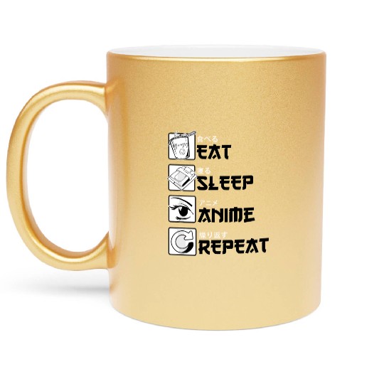 Eat Sleep Anime Repeat Anime Lovers Gifts for Men Metallic Mugs