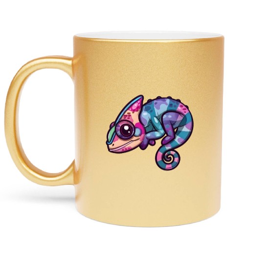 Colorful Chameleon Fantasy Creature Enchantment Metallic Mugs