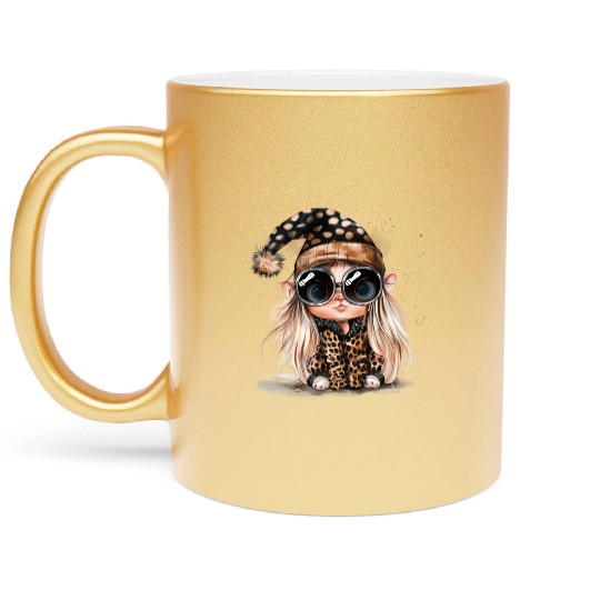 Leopard Print Gnome Clipart Images, Girly Metallic Mugs