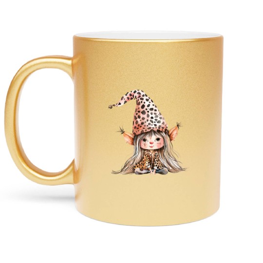 Leopard Print Gnome Clipart Images, Girly Metallic Mugs