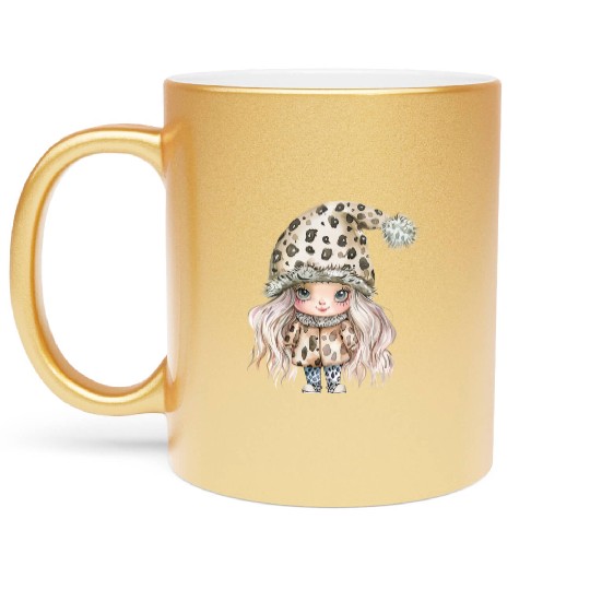 Leopard Print Gnome Clipart Images, Girly Metallic Mugs