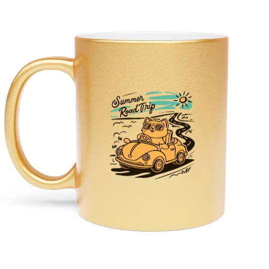 Summer Road Trip Vacation Cat lover Gift Metallic Mugs
