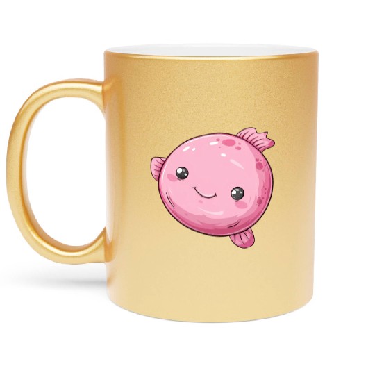 Bubble Fish Fantasy in Pink with Happy Face Metallic Mugs