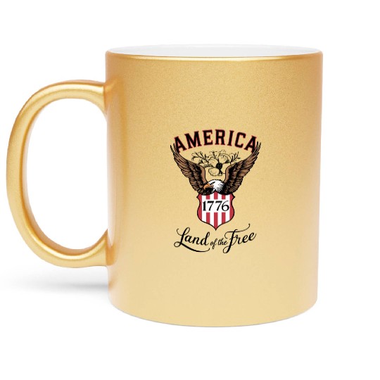 Independence Day Art 4 July Eagle Land of the Free Metallic Mugs