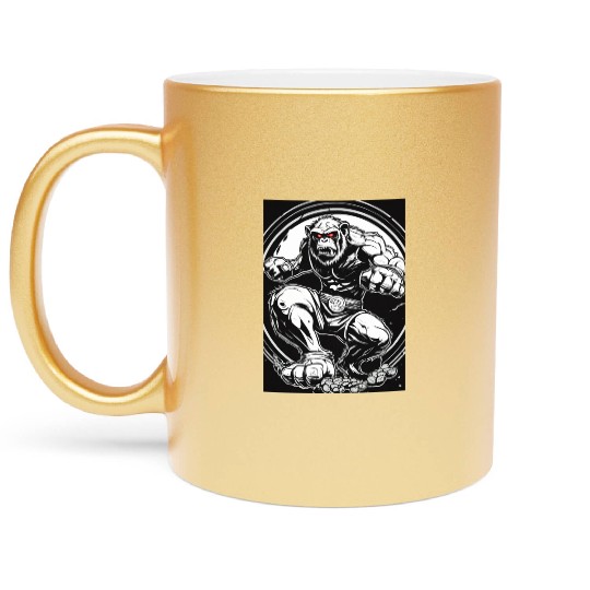 Zombie ape street fighter black and white circle l Metallic Mugs