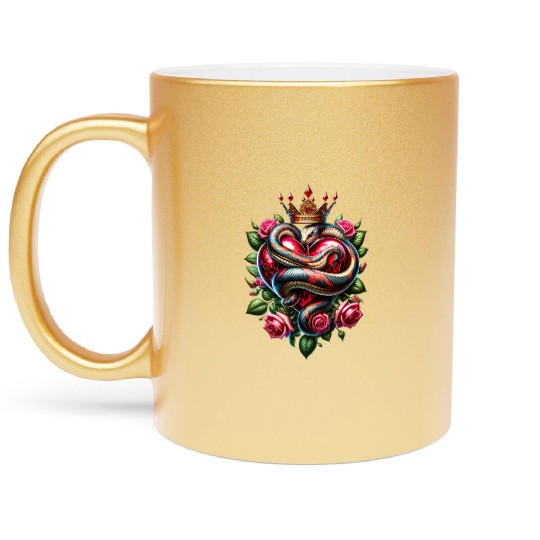 Royal Snake and Roses Heart Metallic Mugs