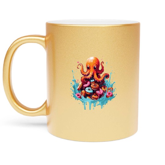 Cute Octopus: Ruler of the Donuts Metallic Mugs