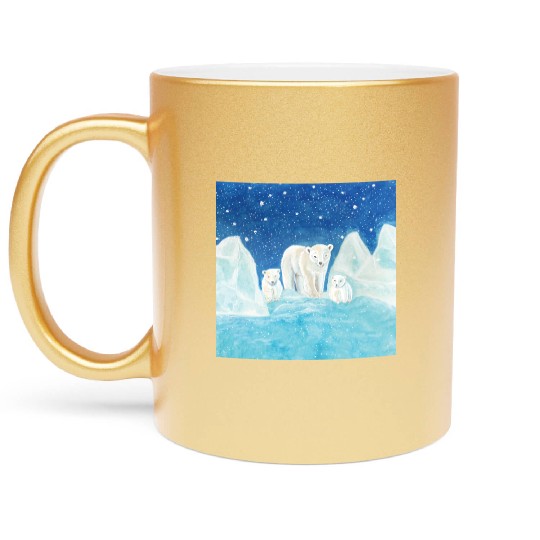 Polar Bears (Ursus maritimus) - Bear Mother & Cubs Metallic Mugs