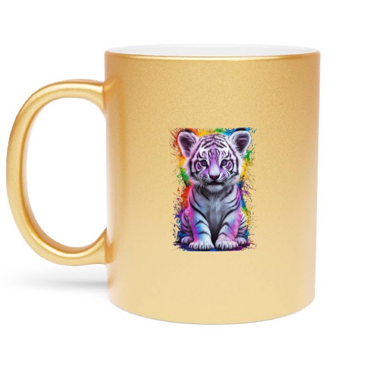 colorful tiger cub Metallic Mugs