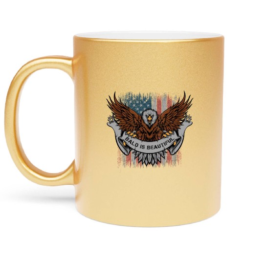 Bald Is Beautiful US Flag 4th Of July Funny Eagle Metallic Mugs