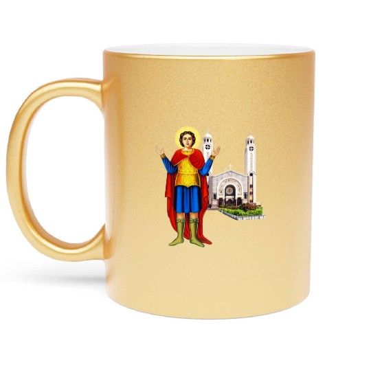 Saint Mina and his Monstary. Coptic church. Metallic Mugs