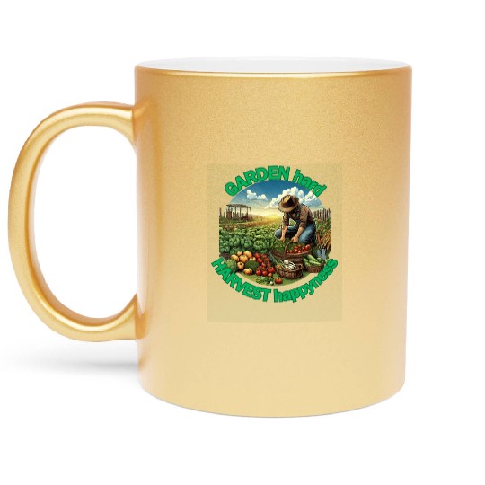 Garden Hard, Harvest Happiness: Gardener Enjoying Metallic Mugs