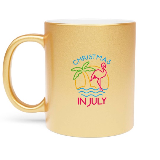 Christmas In July Pink Flamingo Metallic Mugs