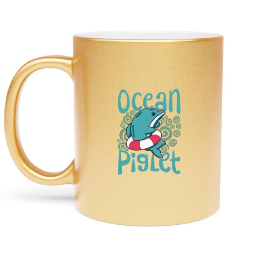 Funny Dolphin Lover Ocean Piglet Graphic for Aquat Metallic Mugs