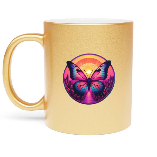 Synthwave ButterFly at Sunset Metallic Mugs