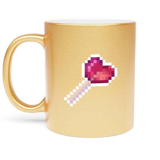 Pixel Art Sprite Cute Heart Lollipop Metallic Mugs