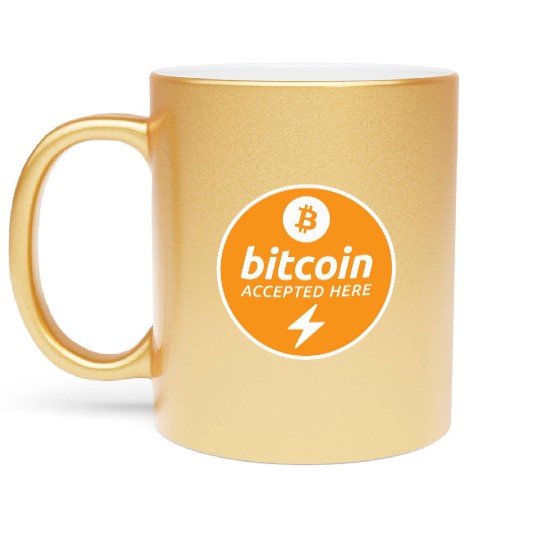 Bitcoin Accepted Here via Lightning Promo Metallic Mugs