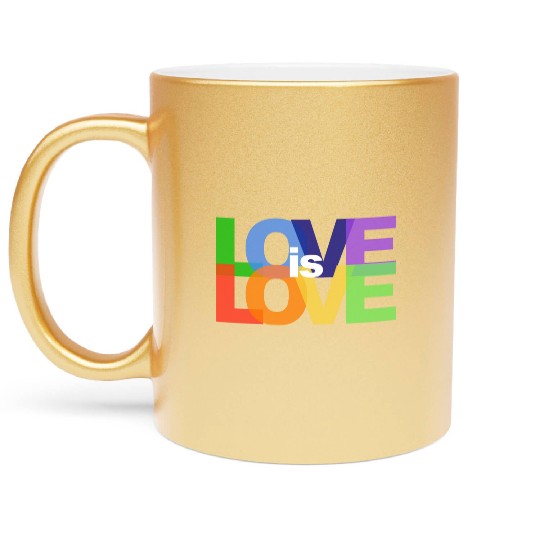 love is love rainbow colored letters Metallic Mugs