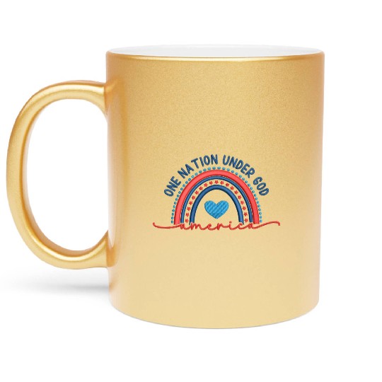 One Nation Under God Rainbow Embroidery Effect Metallic Mugs