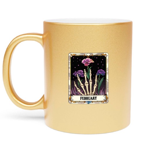 February Gothic Tarot Card - Violet Flower & Skele Metallic Mugs