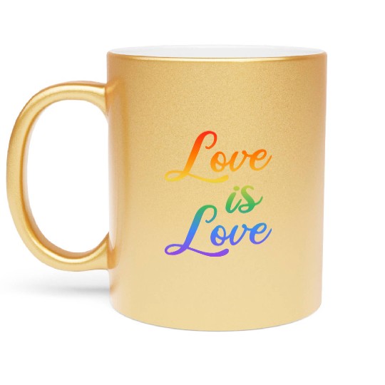 love is love rainbow colored letters Metallic Mugs