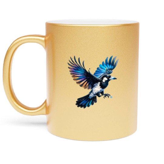 Pied Currawong in Flight Metallic Mugs