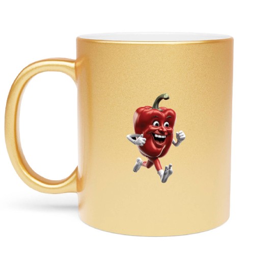 Red Bell Pepper Running Realistic Metallic Mugs