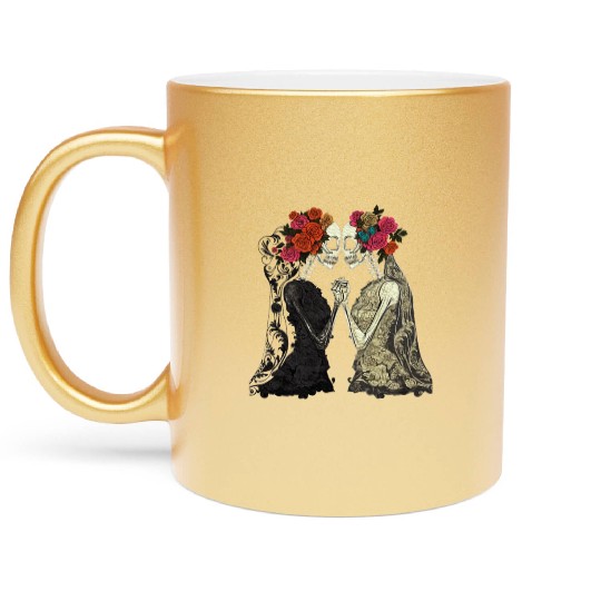 Lesbian Couple Skeletons Kissing LGBTQ Pride Metallic Mugs