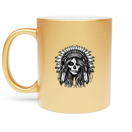 Dark Art Skull Indian Apache Girl Vintage Metallic Mugs