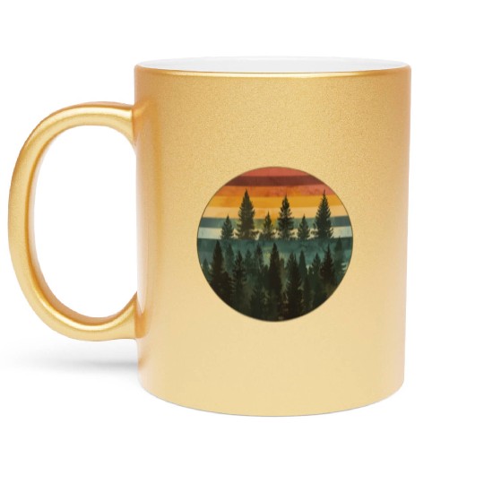 Sunset Forest Nature Outdoors Retro 80s Vibe 6 Metallic Mugs