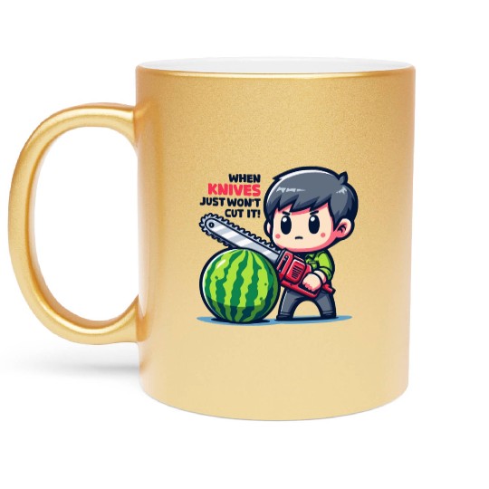 Cutting Watermelon - Melon Chainsaw Metallic Mugs