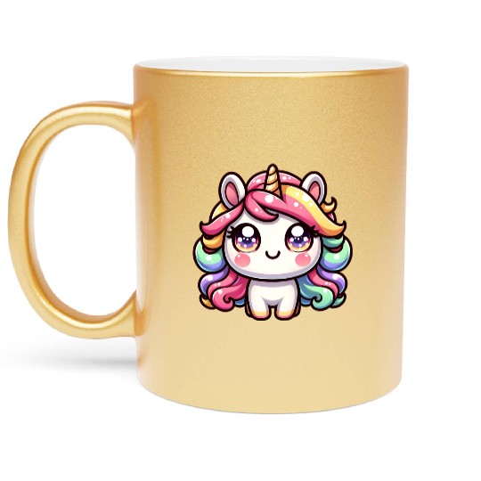 Cute chibi Unicorn with colorful hair Metallic Mugs