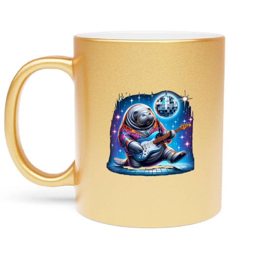 Disco Ball Guitar Manatee Metallic Mugs