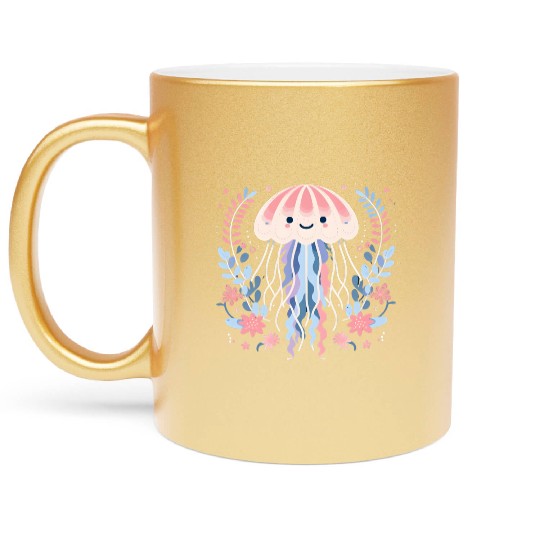 Floral Jellyfish Delight Metallic Mugs