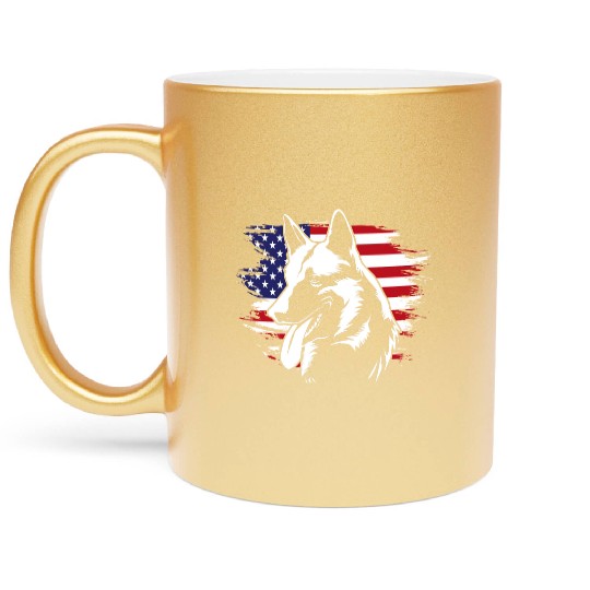 US Flag Dog Face 4th Of July Belgian Malinois Metallic Mugs